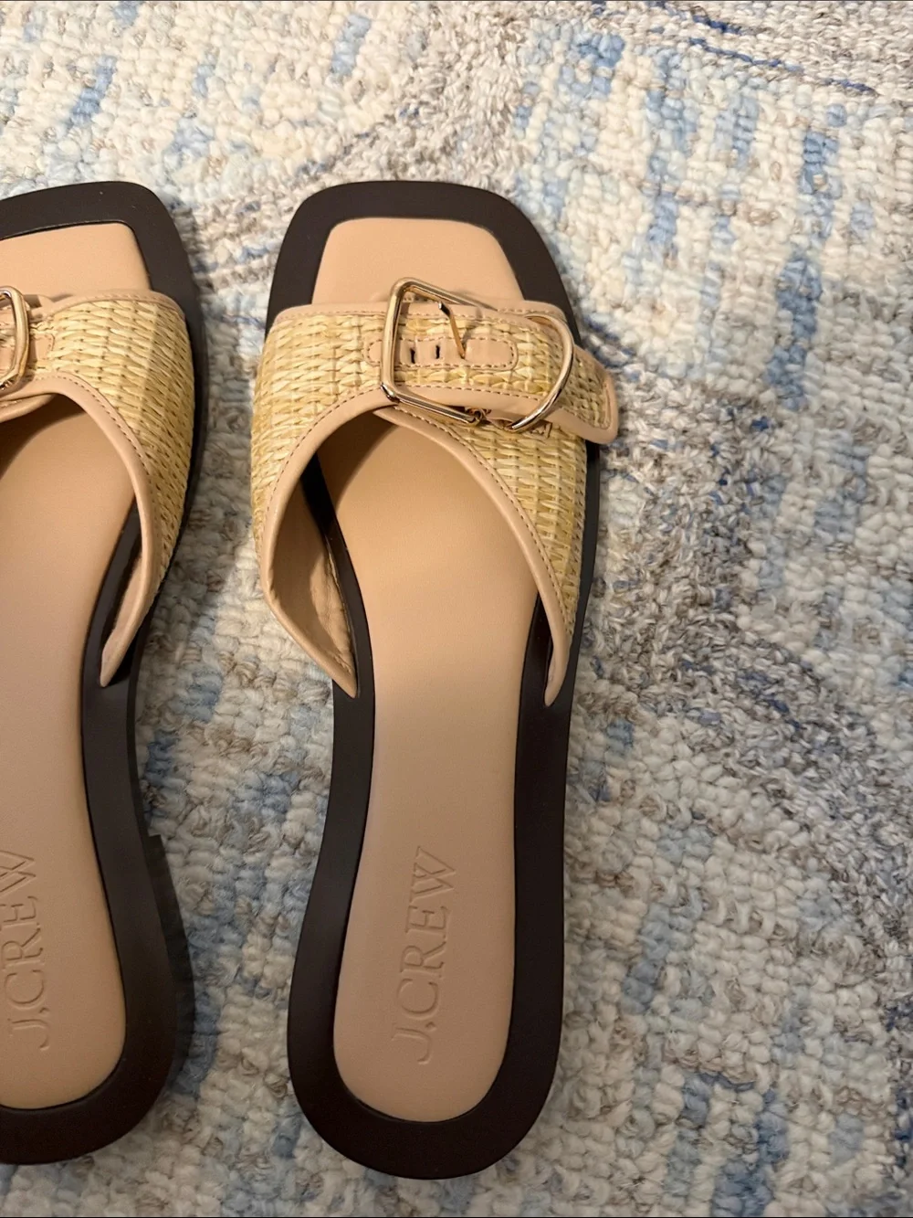 J. Crew Raffia Woven Buckle Slide Mules